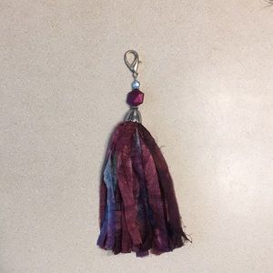 Sari silk purse charm tassel burgundy blue tie dye NWT pendant